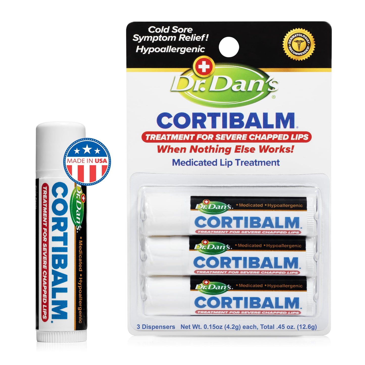 Dr. Dans CortiBalm Lip Balm Patented Formula 0.14 Ounces (3-Pack) Beauty & Personal Care Dr. Dan's