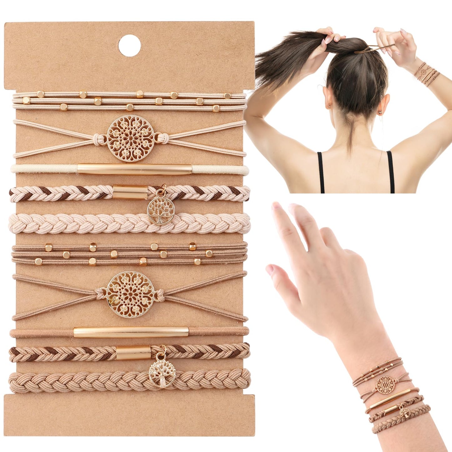 DIYDEC 32PCS Boho Hair Bracelets for Women Elastic Bracelets Hair Ties No Damage Hair Bands for Girls Thick Thin Long Curly Hair Accessories(C Style) Beauty and Personal Care DIYDEC Default Title