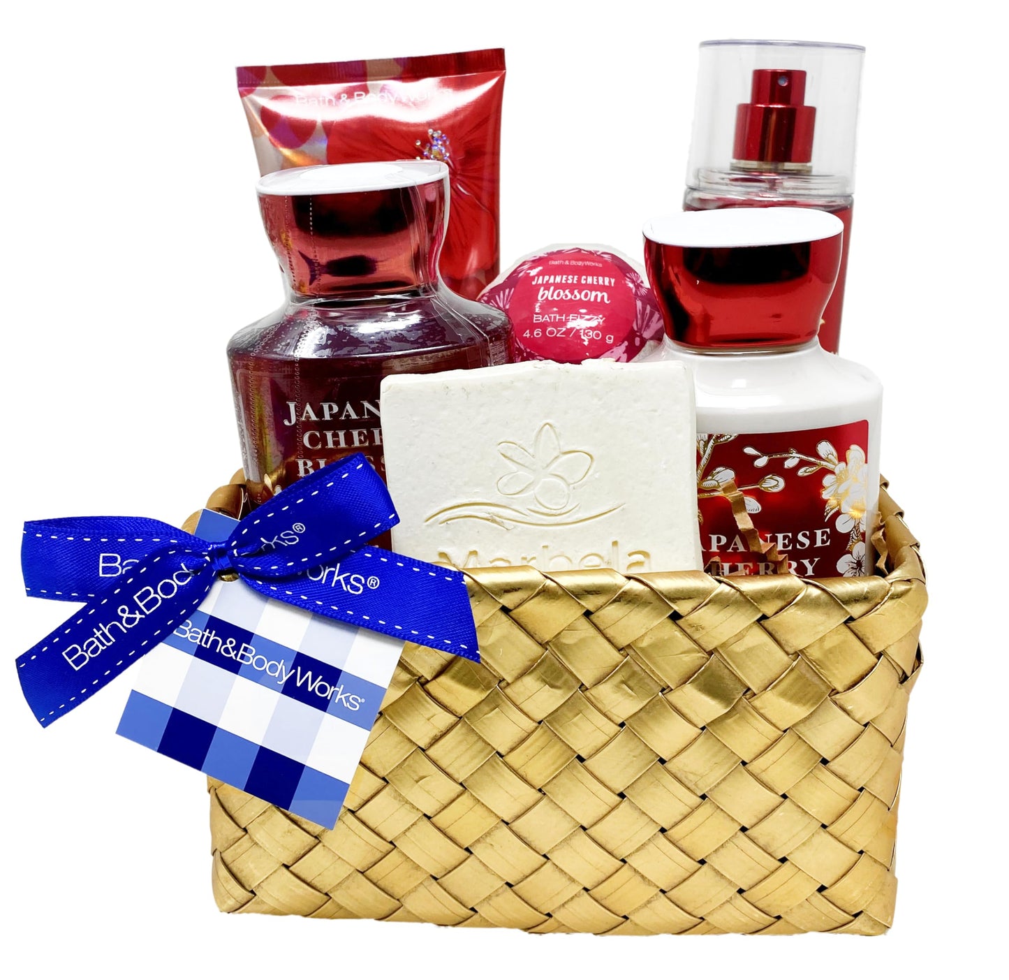 Bath & Body Works Japanese Cherry Blossom - Gold Woven Basket 5 Piece Gift Set - Fine Fragrance Mist, Body Cream, Shower Gel, Body Lotion and Bath Beauty and Personal Care Bath & Body Works