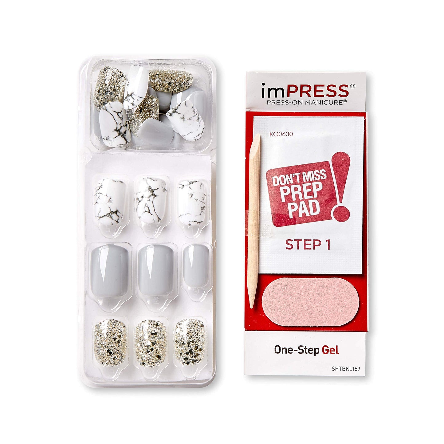 imPRESS Design, Press On Nails, Knock Out, Gray, Short, Size, Squoval, Shape, Includes 30 Nails, Prep Pad, Instructions Sheet, 1 Manicure Stick, 1 Beauty & Personal Care imPRESS