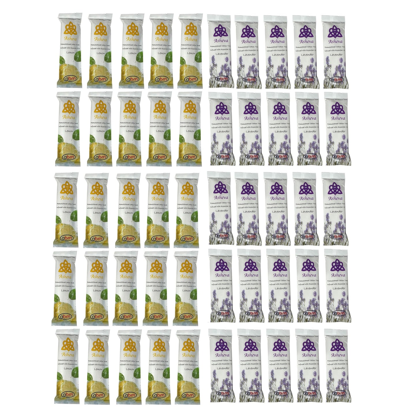 Asheva 8" x 9" Individually Wrapped Oshibori Disposable Towels - Luxurious Moist Cotton Hot/Cold Refreshment Towel - Lavender, Lemon, or Tea Tree Beauty & Personal Care GBM