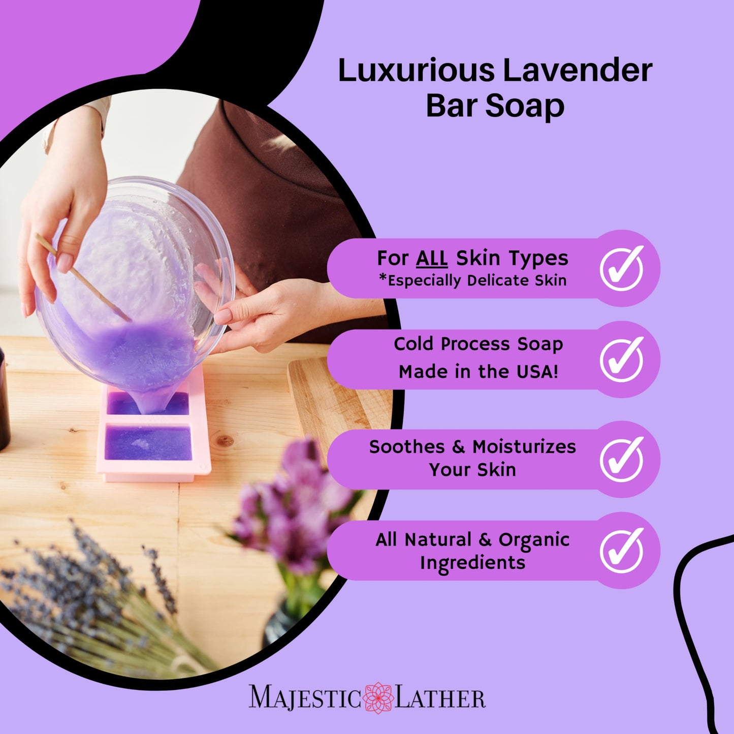 Majestic Lather Lavender Luxury Handmade Bar Soap for Face & Body - Gentle Skin Soothing, Moisturizing and Nourishing. Vegan & Cruelty Free. Natural Beauty & Personal Care Majestic Lather