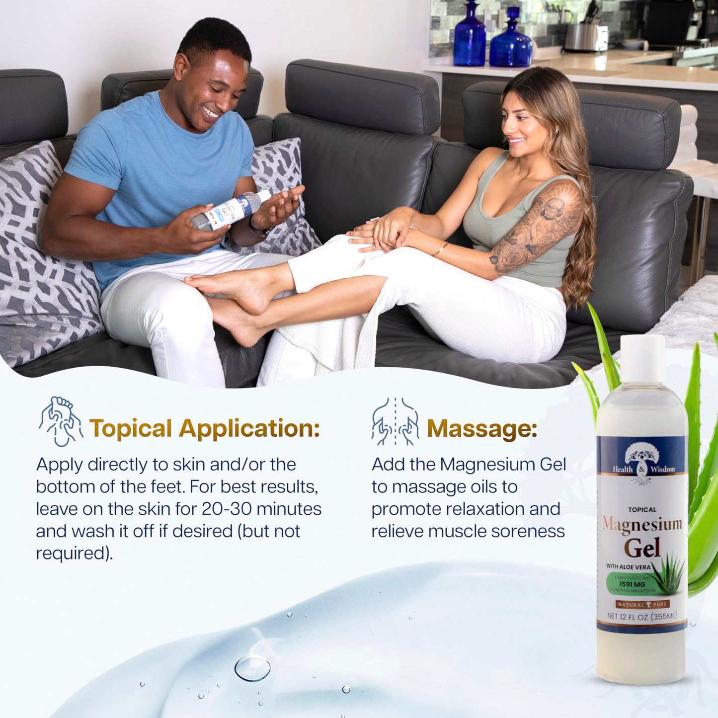 Health & Wisdom Pure Magnesium Gel with Seaweed Extract and Aloe Vera - USP Grade Topical Muscle & Joint Relief- Natural and Pure Skin & Scalp Beauty & Personal Care Health and Wisdom
