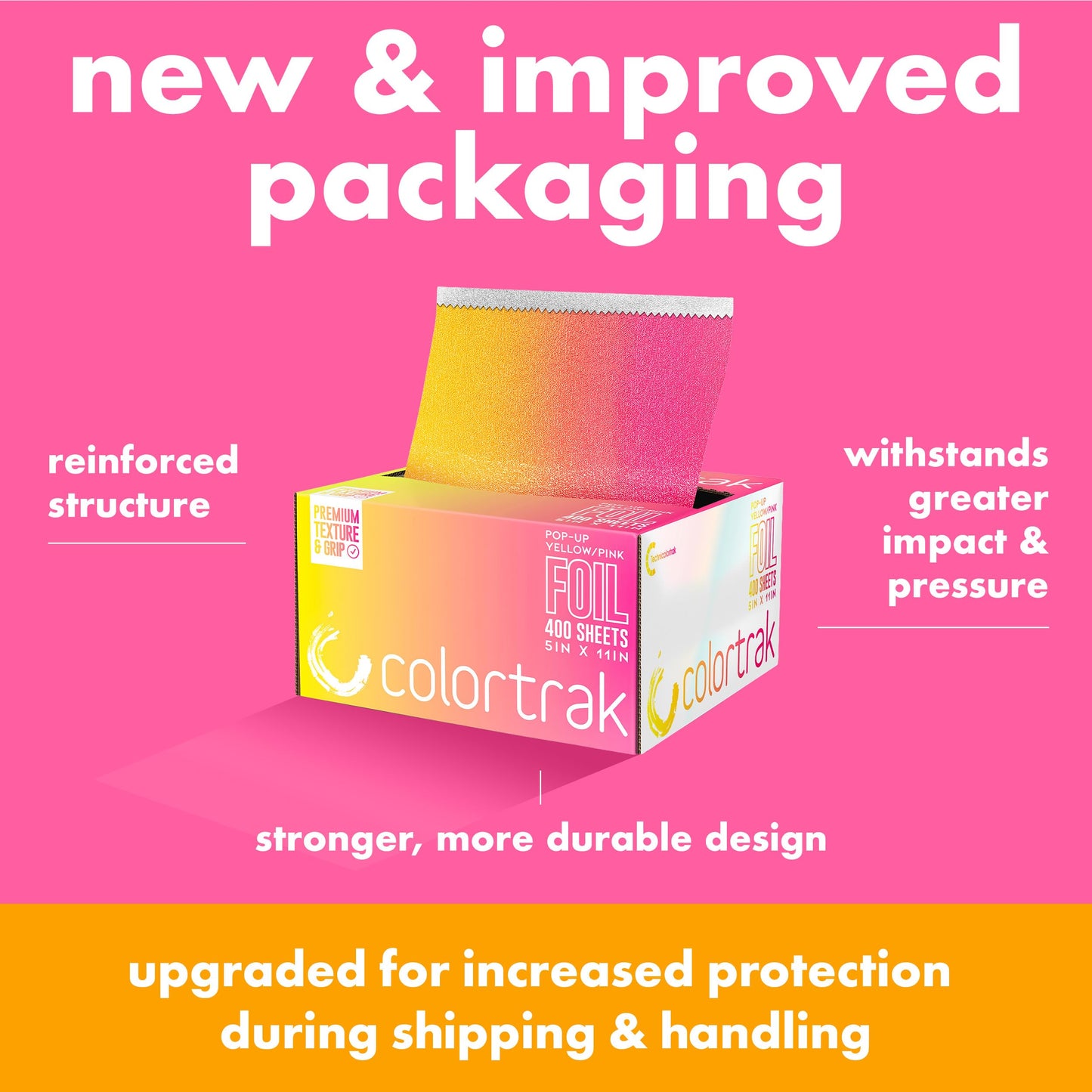 Colortrak Yellow/Pink Gradient Pop-up Foil w/Dispenser (400 Count), Pre-cut Sheets, Non-Slip Embossed Texture, 5" x 10.75" Sheets for Hair Foil Beauty & Personal Care Colortrak