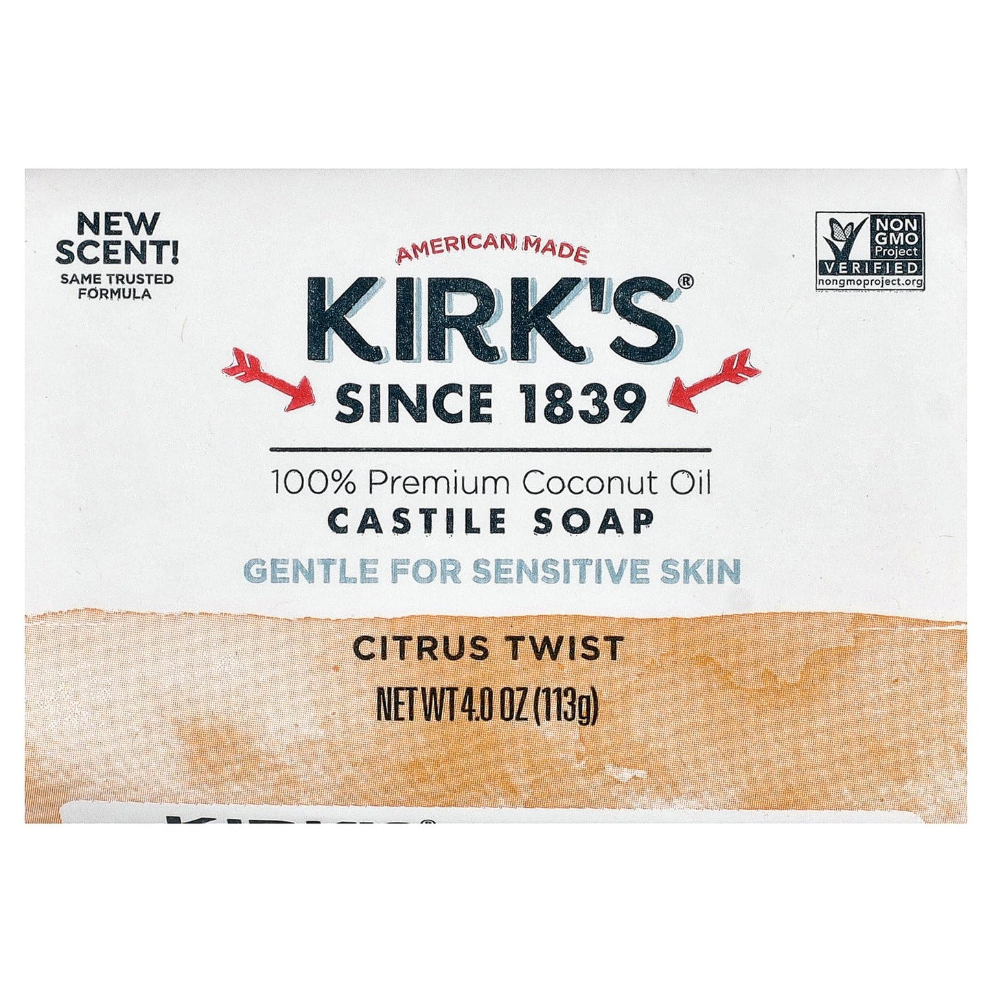Kirk's 100% Premium Coconut Oil Castile Bar Soap, Citrus Twist, 4 oz (113 g) Beauty & Personal Care Kirk's