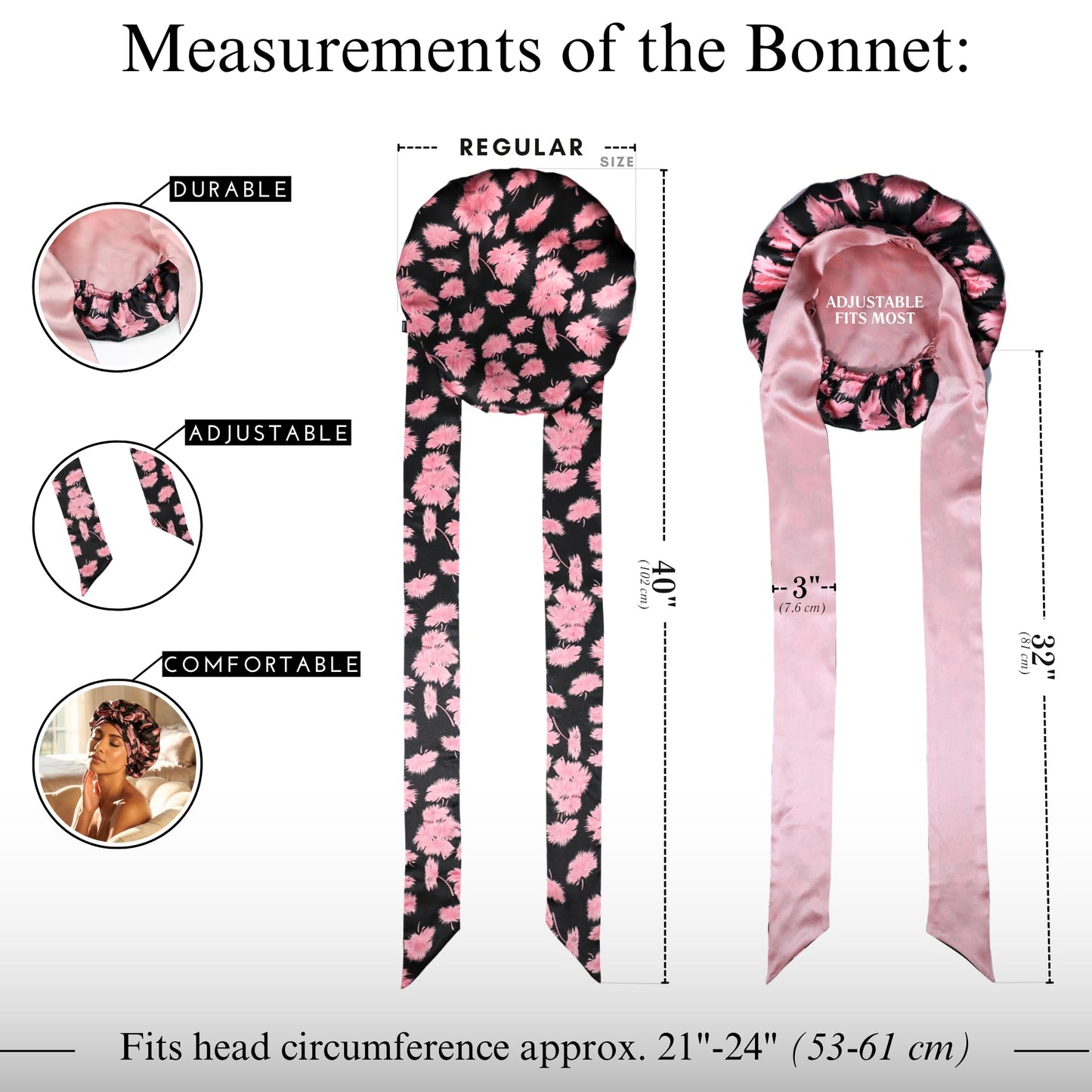 100% Mulberry Silk Bonnet for Sleeping with Ties - Adjustable 19 Momme Double-Layer Reversible Hair Wrap - Stay-On Sleep Cap for Women, Curly Beauty and Personal Care Nochka Fashion