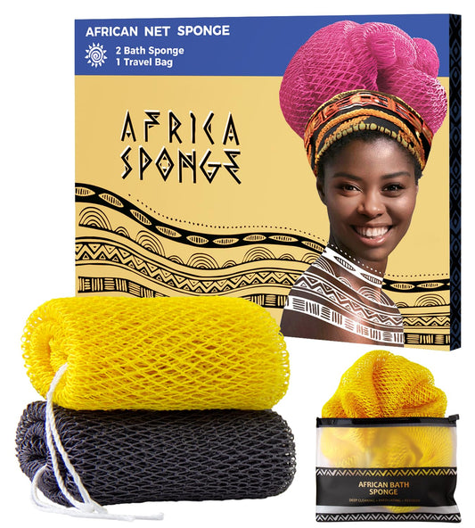 African Net Sponge Authentic - 2 Pieces Exfoliating Body Scrubber Bath Sponge York&Slate - Back Scrubber Washcloth for Shower - Real African Scrub Beauty and Personal Care RelaxScene