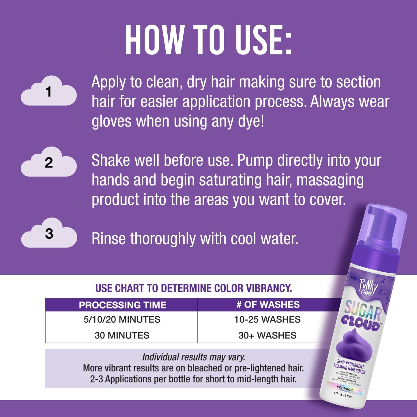 Punky Sugar Cloud Semi-Permanent Foam Hair Color, Poprock - Vibrant Hair Dye for Long-Lasting Color, Easy Application Foam Hair Dye, 6 fl oz. Beauty & Personal Care Punky