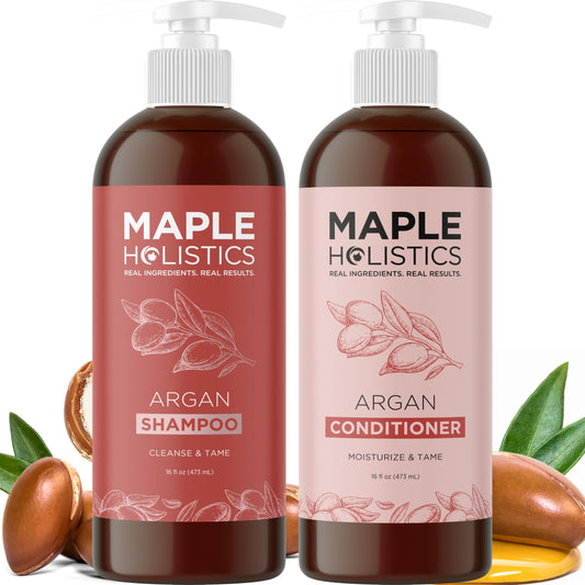 Argan Oil Shampoo and Conditioner for Dry Hair - Paraben and Sulfate Free Shampoo and Conditioner Set for Dry Hair Frizz Curl Care and Split Ends Beauty & Personal Care Maple Holistics