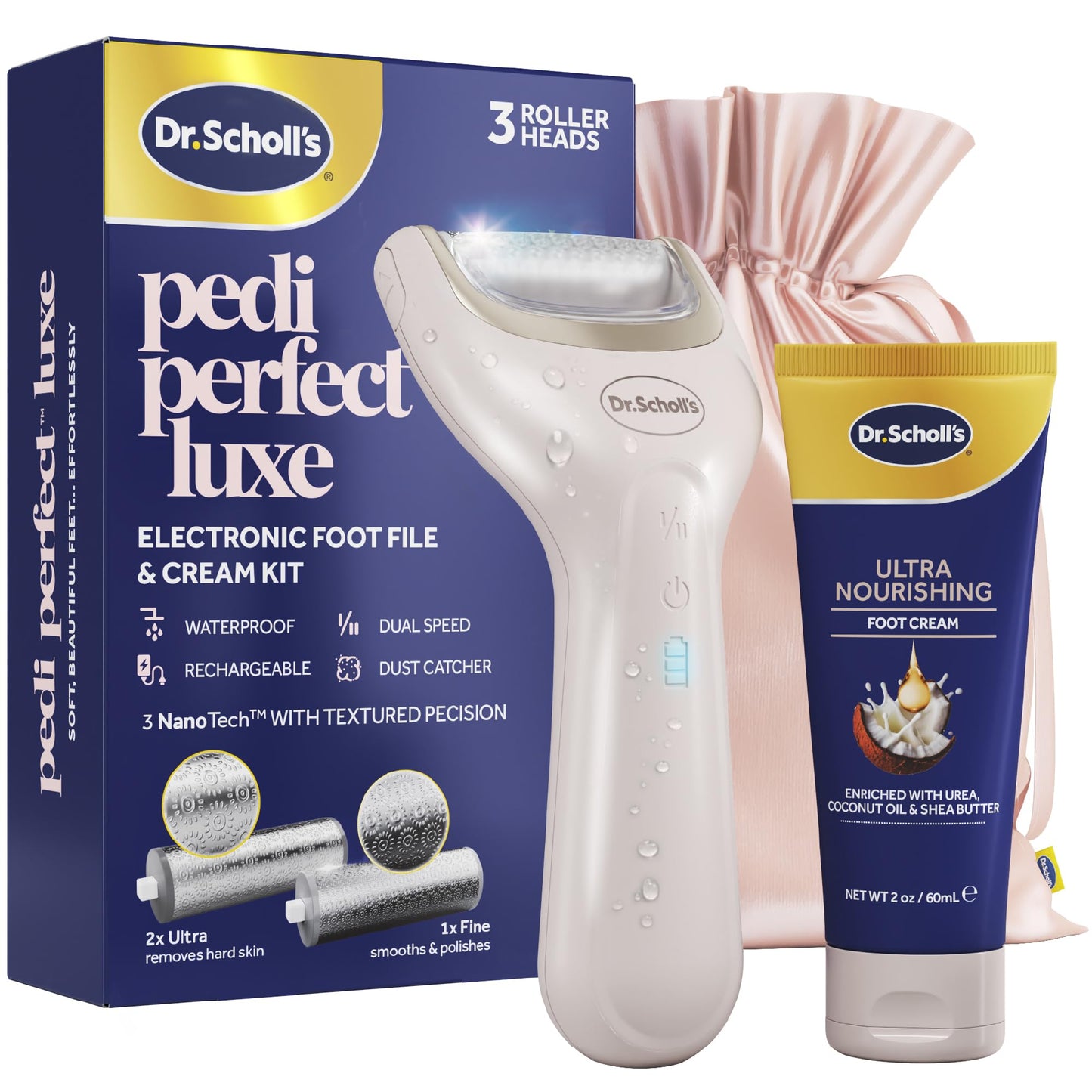 Dr. Scholl's Pedi Perfect Luxe - Electric Foot File & Nourishing Cream Pedicure Kit, Removes Hard Skin for Soft Smooth Feet, Waterproof, Rechargeable Beauty and Personal Care Dr. Scholl's Default Title