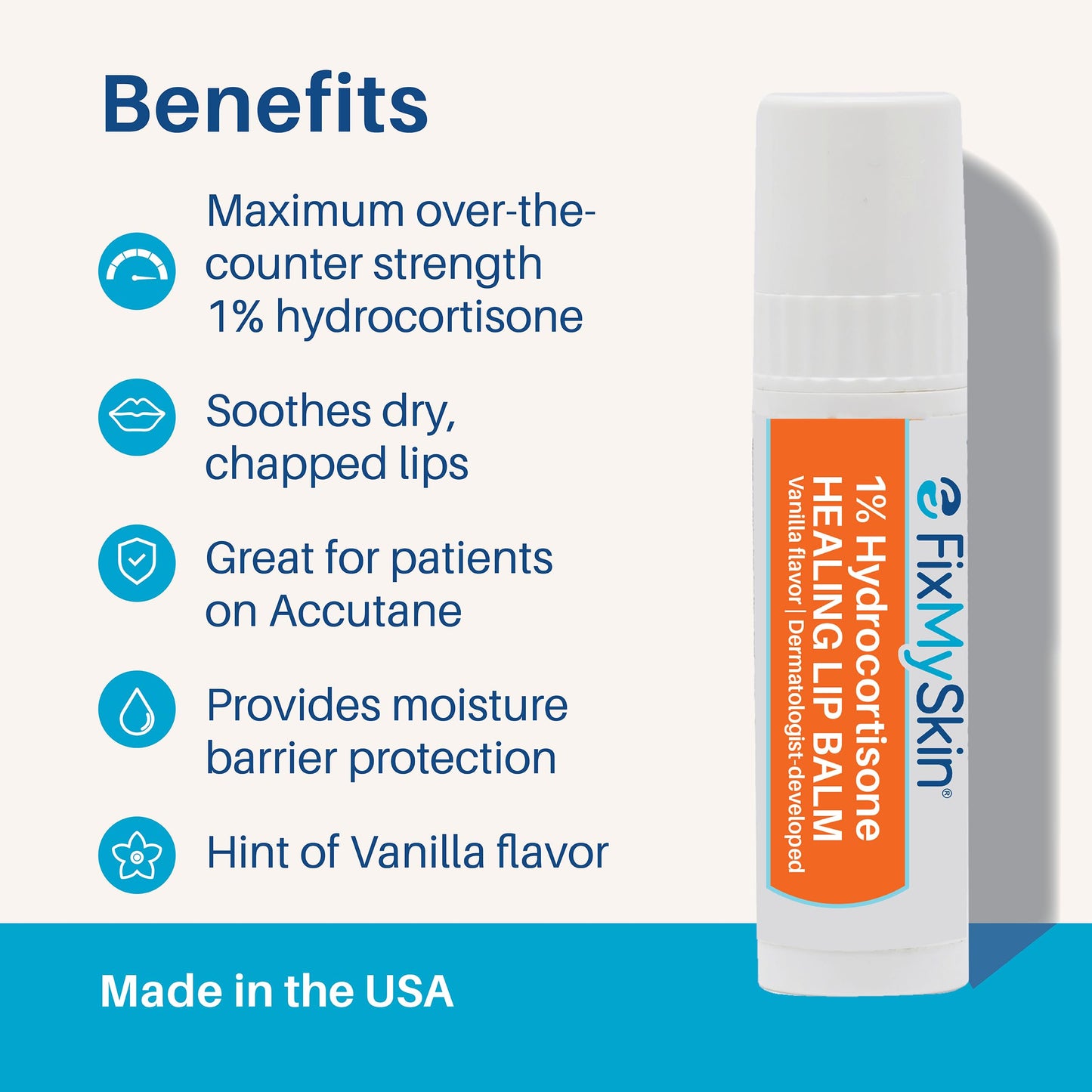 FixMySkin 1% Hydrocortisone Healing Lip Balm, Vanilla, 0.15 oz Beauty and Personal Care FixMySkin