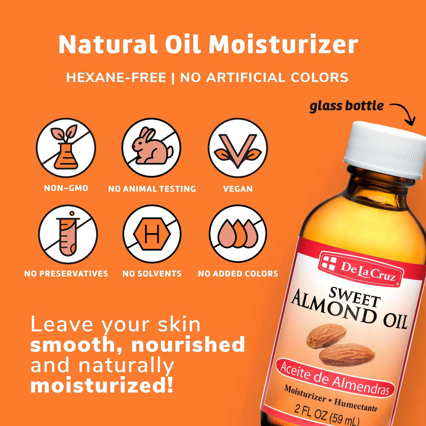 De La Cruz Sweet Almond Oil - Expeller Pressed Almond Oil for Skin and Hair 2 FL. OZ. (59 mL) Beauty & Personal Care De La Cruz