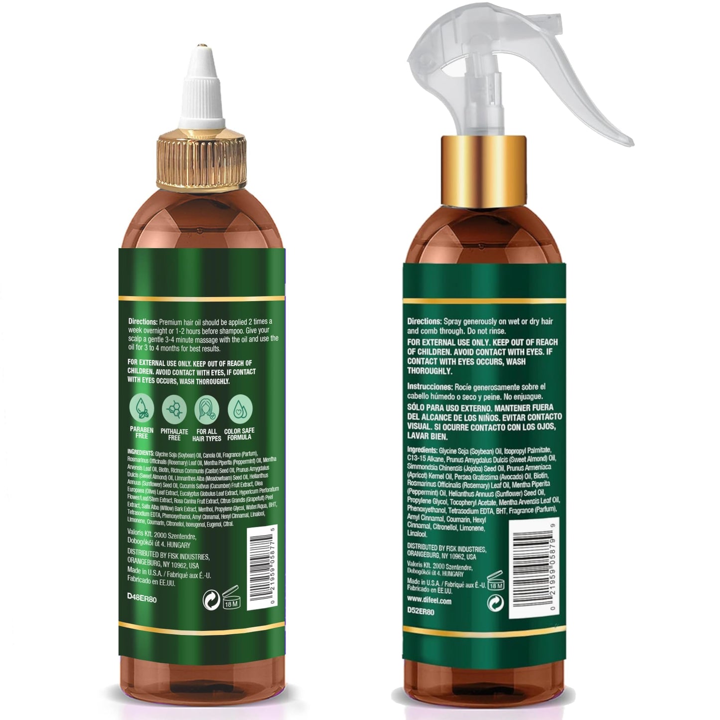Difeel Rosemary & Mint Hair Care Set - 8oz Hair Oil and 8oz Leave-in Conditioning Spray in a Gift Box Beauty & Personal Care Difeel