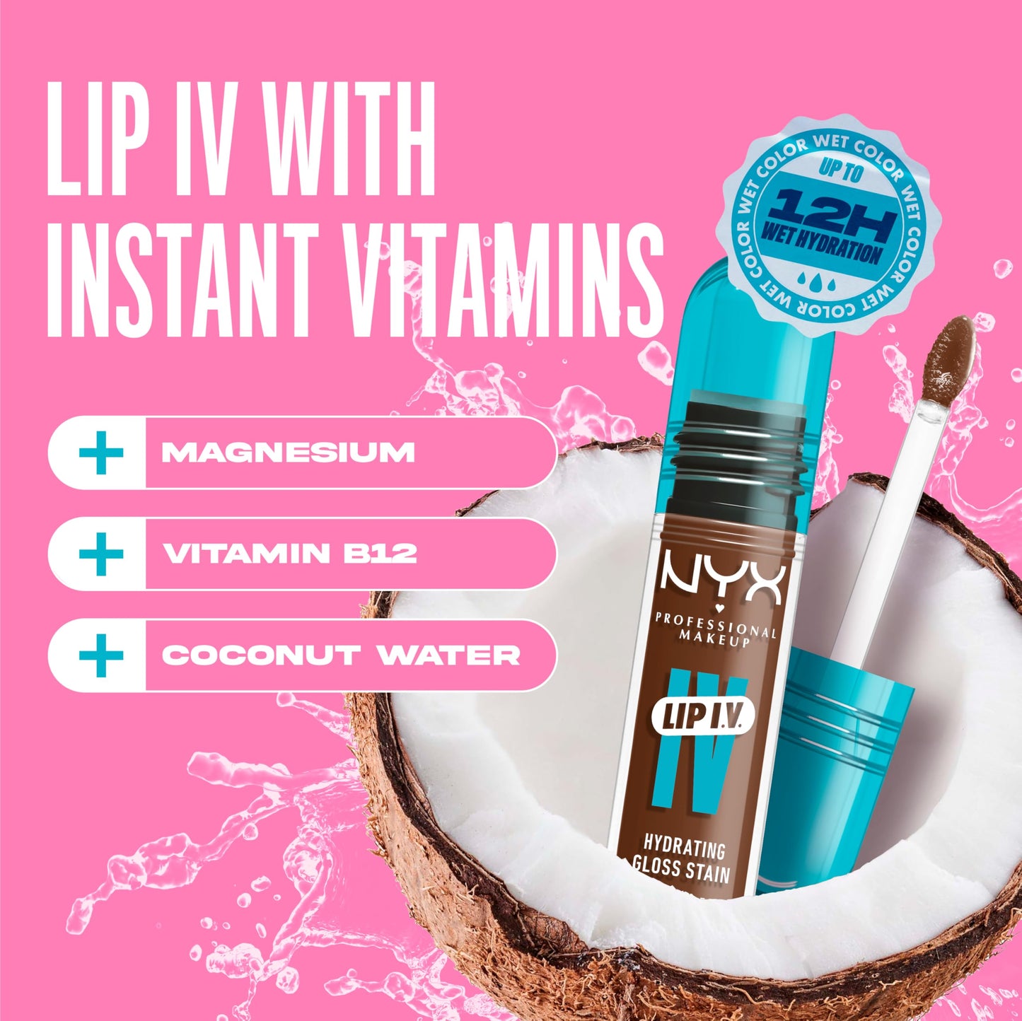 NYX PROFESSIONAL MAKEUP Lip IV Hydrating Glossy Lip Stain, Long-Lasting, Tinted, Vegan Formula with 12 HR Hydration - Splash N Spice (Brown) Beauty & Personal Care NYX PROFESSIONAL MAKEUP