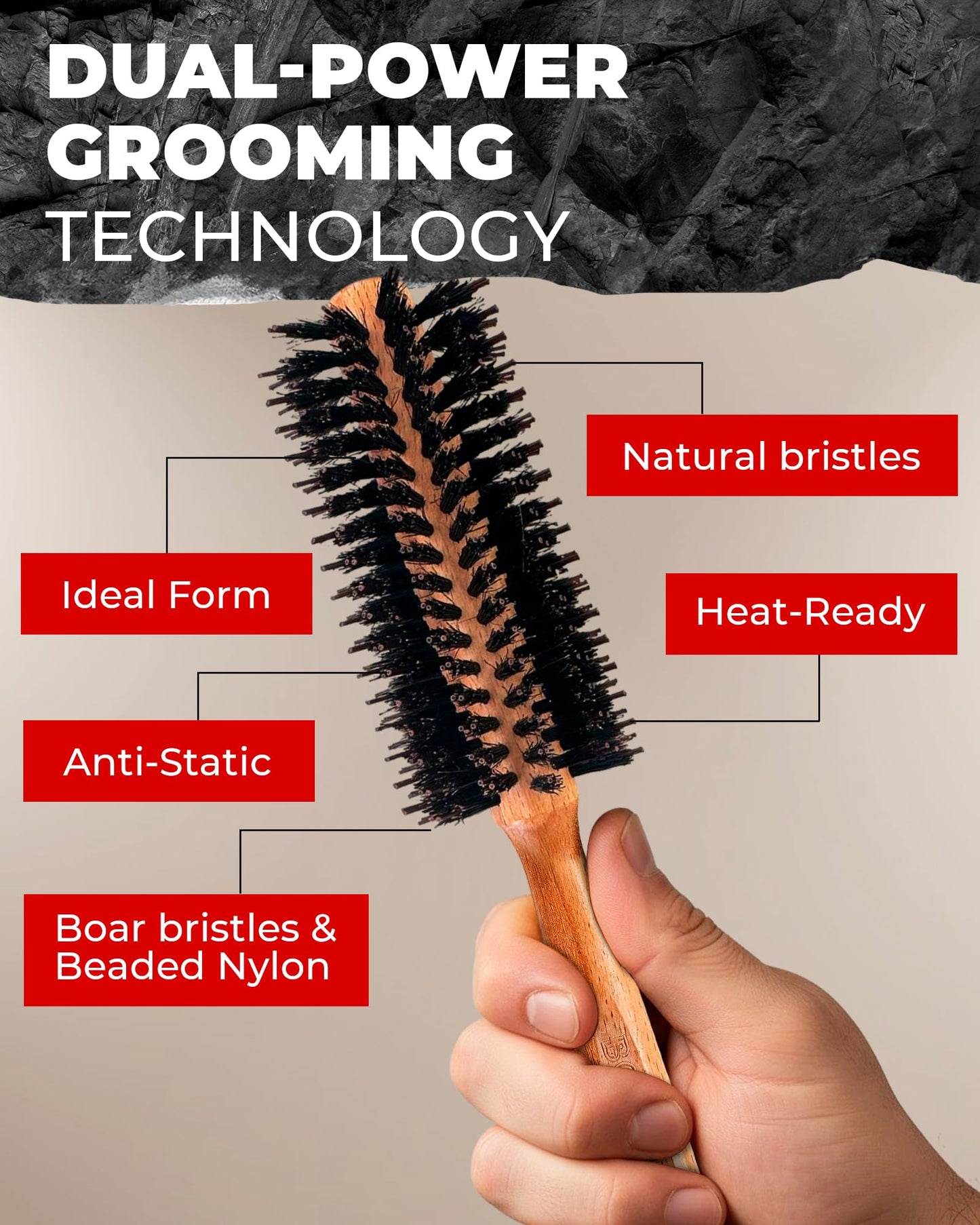 Bossman Boar & Nylon Bristle Round Hair Brush, 2 Inch - Blow Dryer Brush for Styling, Curling, Detangling, and Straightening Beauty & Personal Care Bossman