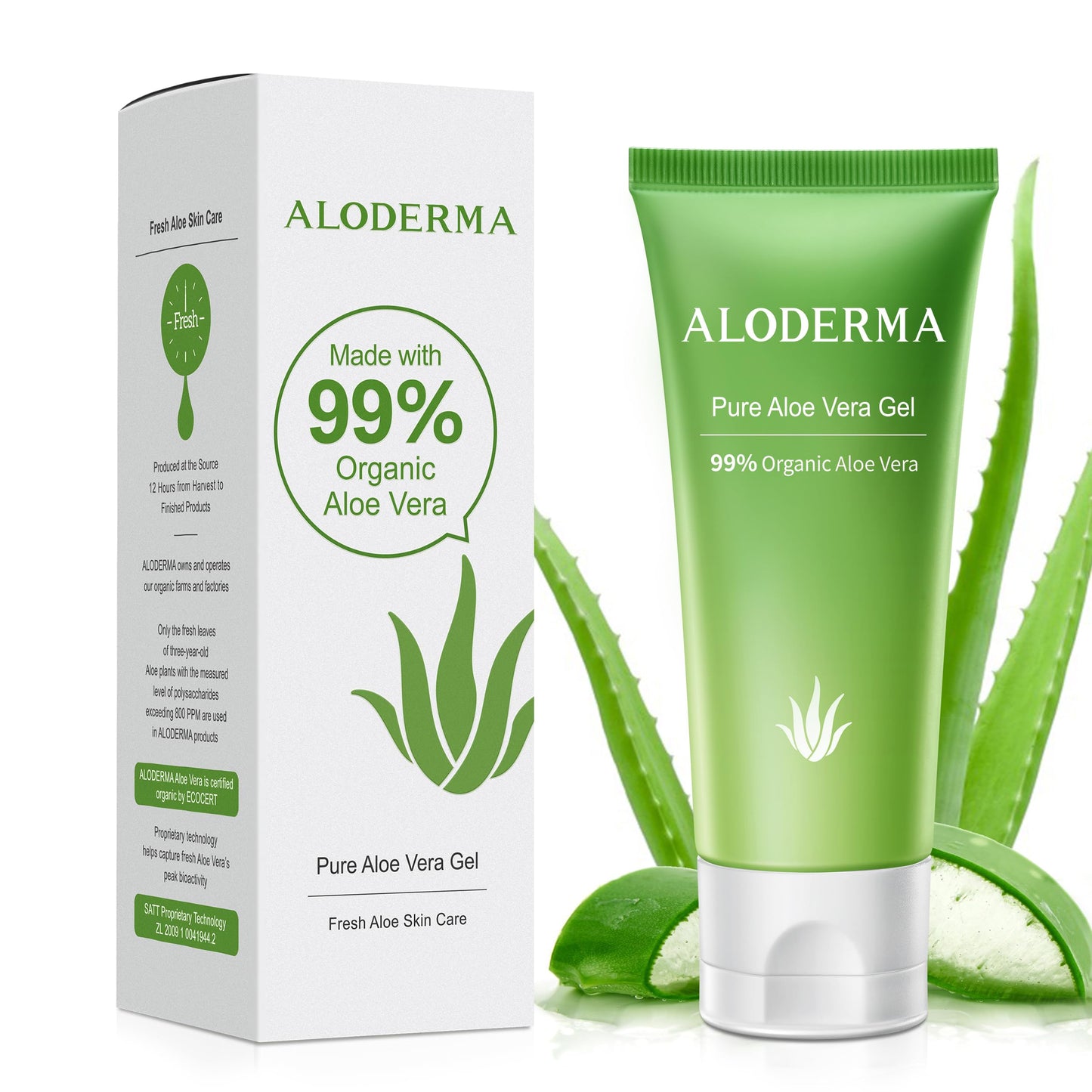 Aloderma 99% Organic Aloe Vera Gel Made within 12 Hours of Harvest, Easy Travel Size Tube for Body, Face, & Scalp, Cooling, Soothing Instant Relief Beauty & Personal Care Aloderma