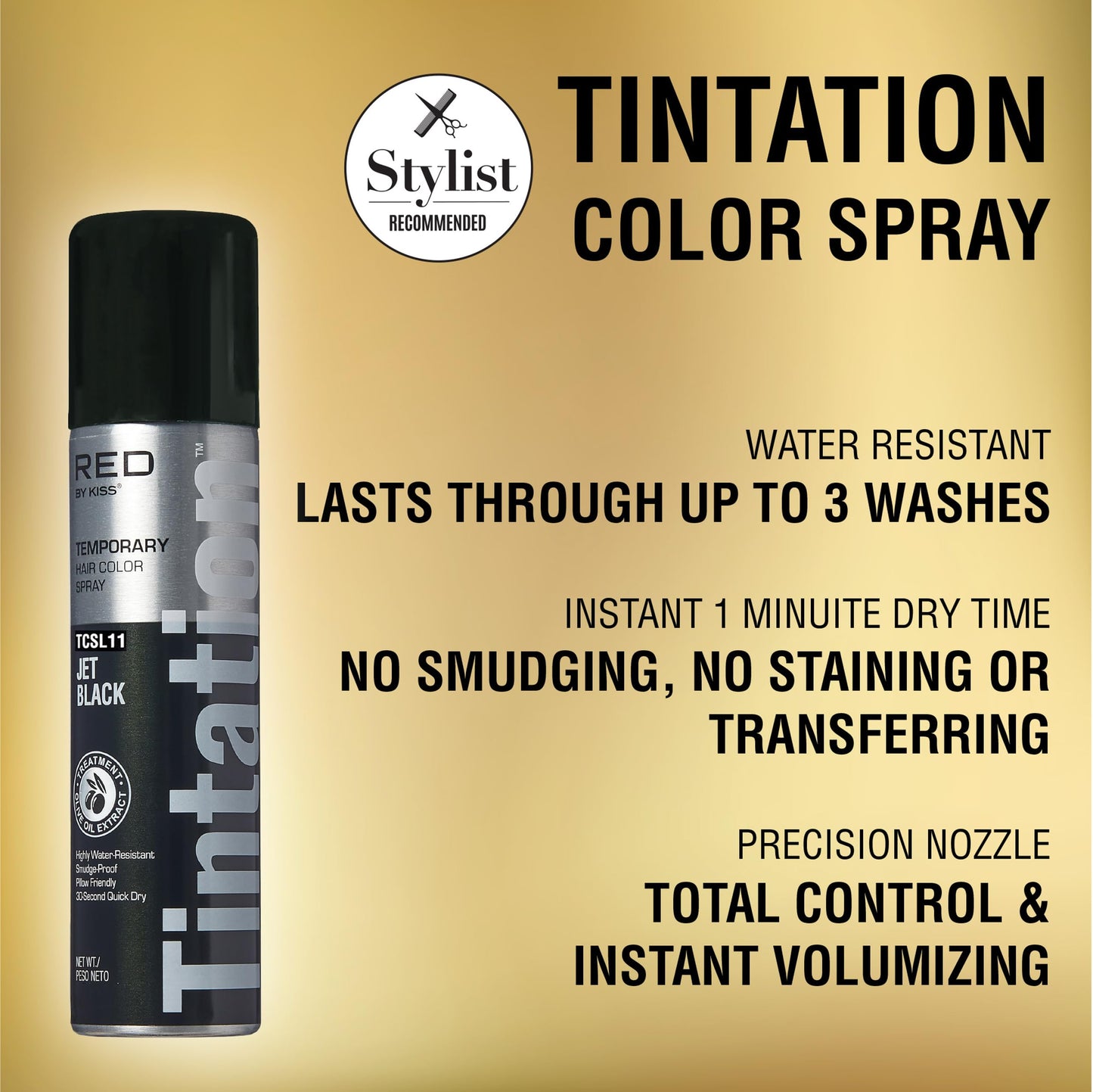 Kiss Root Cover Up Gray Concealer Spray Tintation Temporary Hair Color Spray Root Touch Up Hair Dye Large Size 6 oz. (Jet Black) Beauty & Personal Care Red by Kiss