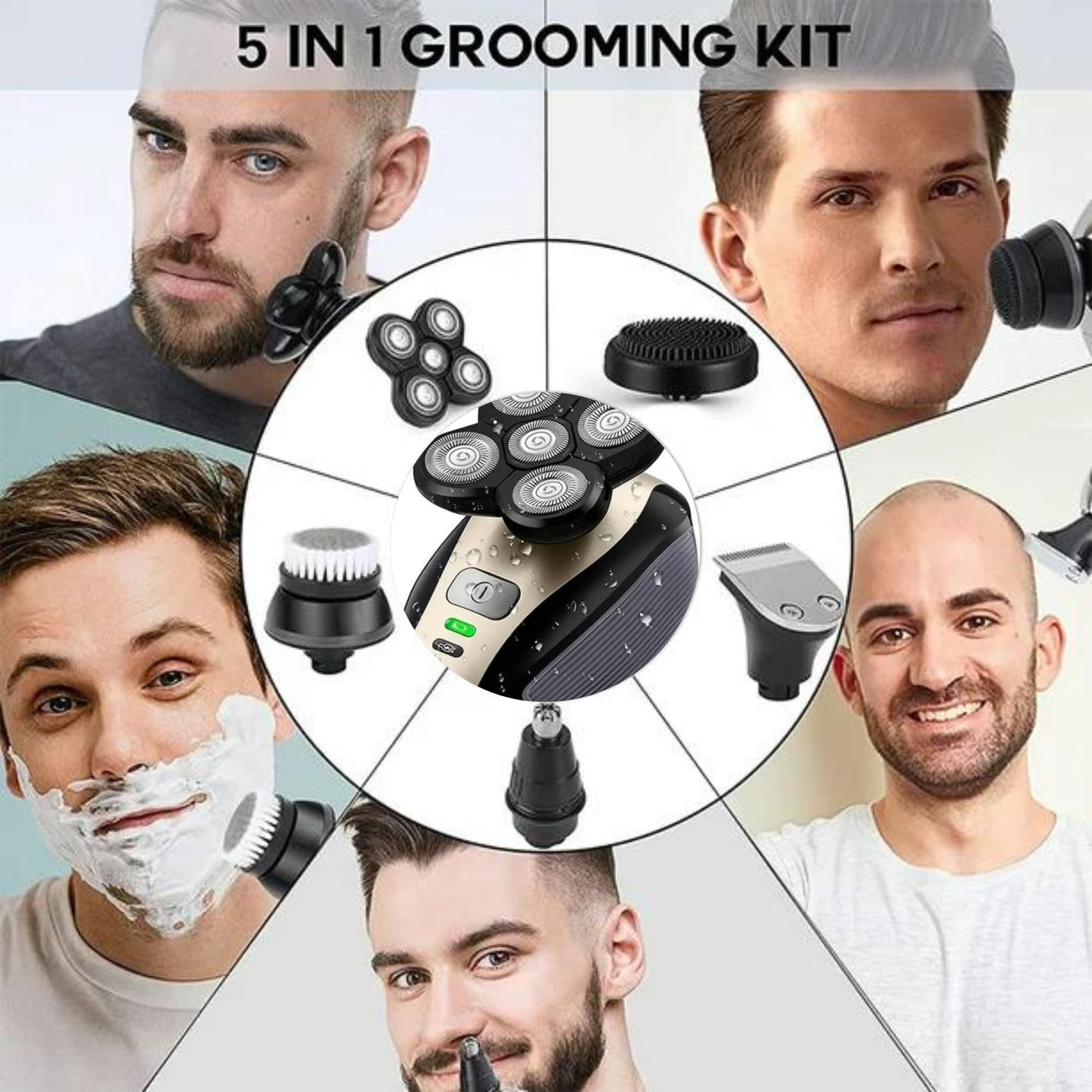 5-in-1 Electric Razor for Men - Head Shaver for Wet Dry Skull Bald Head - Rechargeable Rotary Shavers Cordless Grooming Kit with Beard, Nose, Ear Beauty and Personal Care PRESS