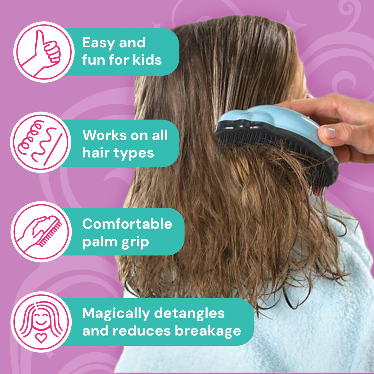Knot Genie Detangling Hair Brush for Kids (Mystic Mauve) | Perfect Detangling Brush for Curly Hair, Gently Separate Tangles, Leaves Hair Smooth and