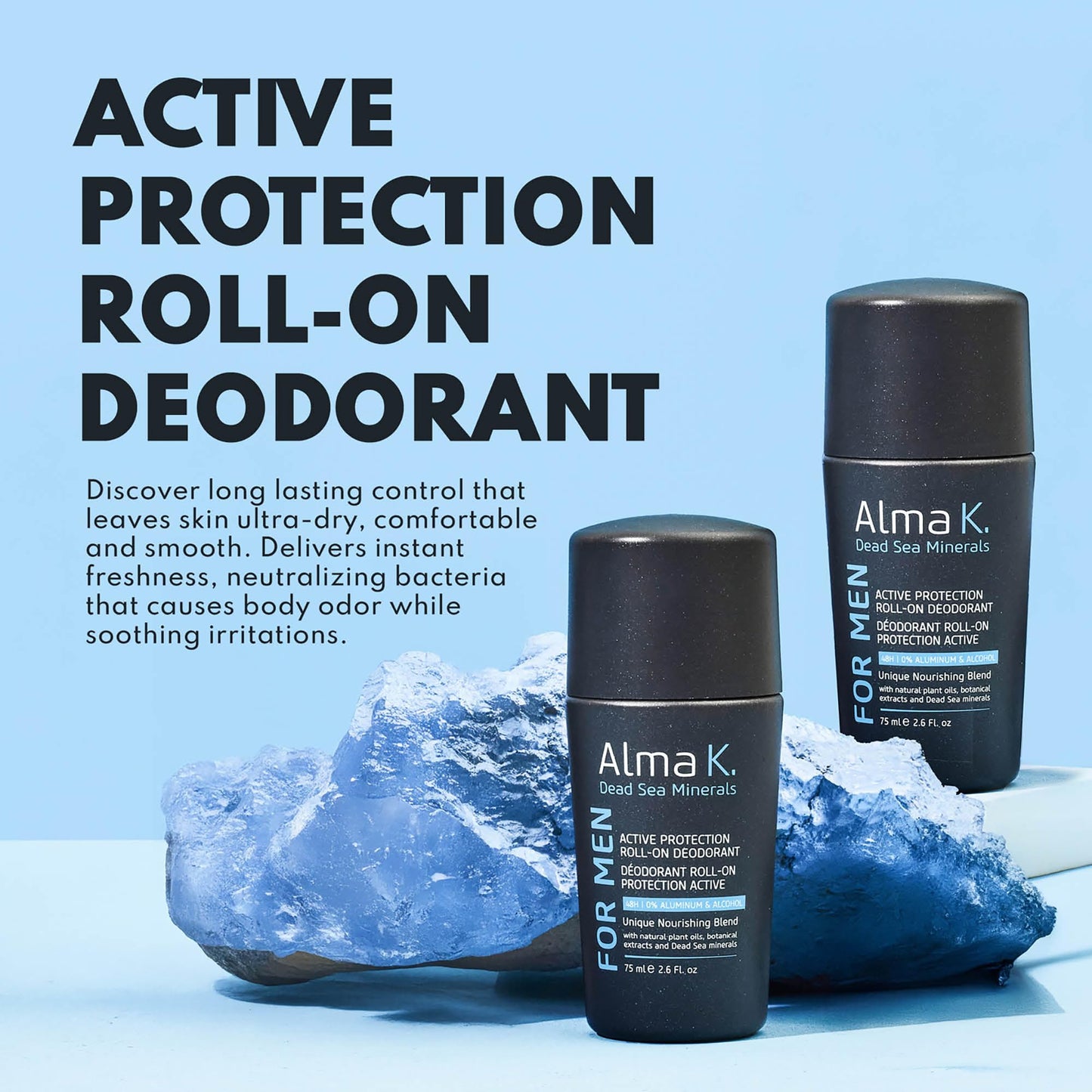 Alma K Active Protection Roll On Deodorant - Men's Deodorant - Aluminum Free Deodorant for Men - Alcohol-Free Deodorant for Sensitive Skin - 2.6 oz Beauty and Personal Care ALMA K