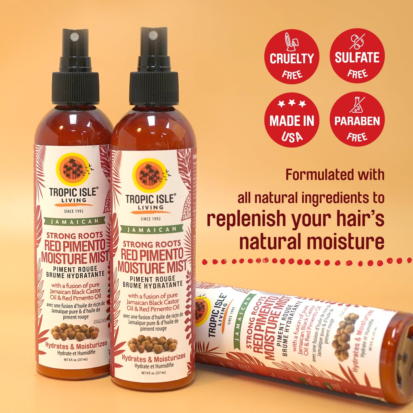 Tropic Isle Living Strong Roots Red Pimento Moisture Mist 8oz | Jamaican Black Castor Oil Promotes Hair Growth, Detangles, Reduces Frizz, Adds Shine Beauty & Personal Care Tropic Isle Living
