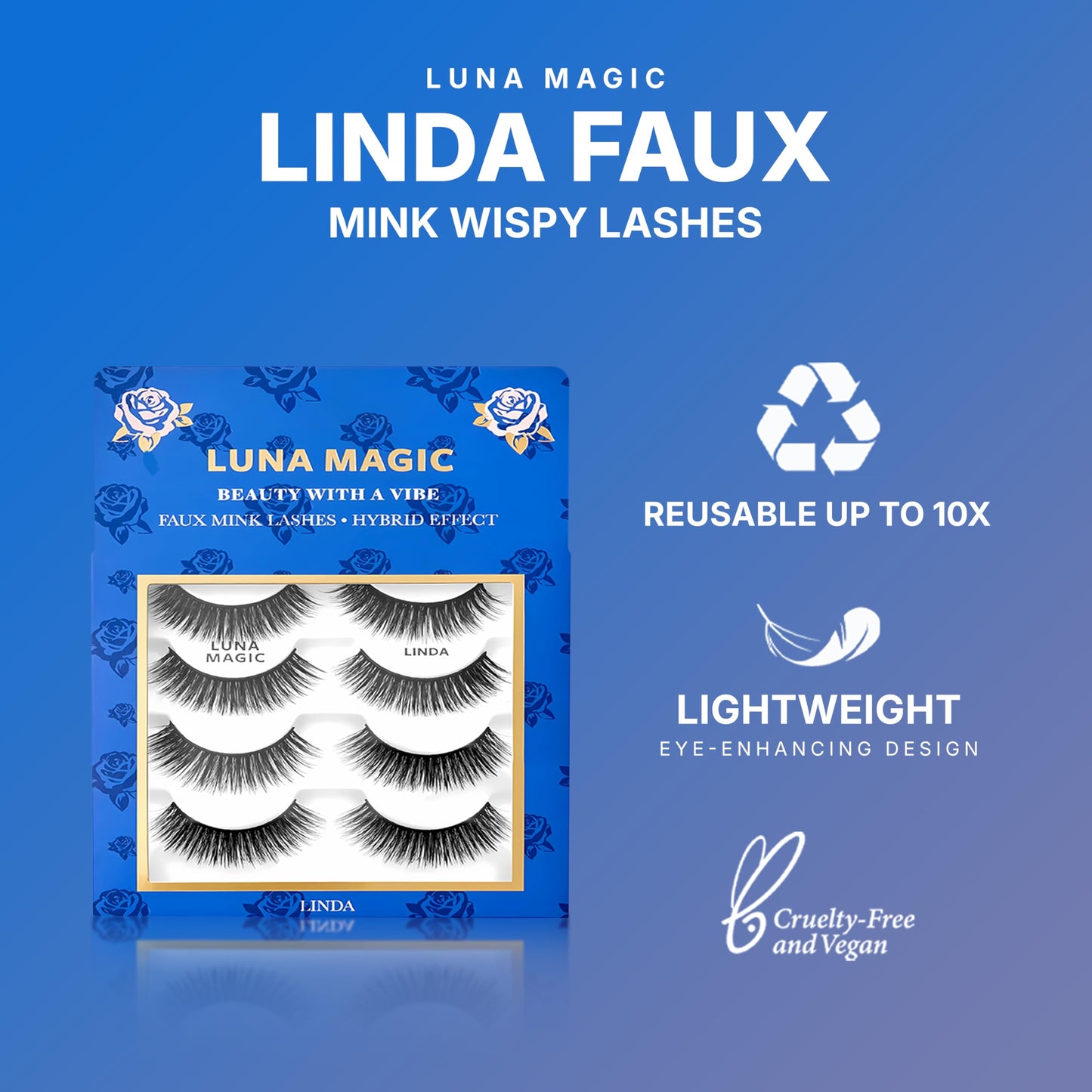Luna Magic Linda Faux Mink Wispy Lashes with Soft Band, Reusable up to 10x, Lightweight Eye-Enhancing Design for Natural or Dramatic Eye Looks - Vegan Beauty & Personal Care LUNA MAGIC