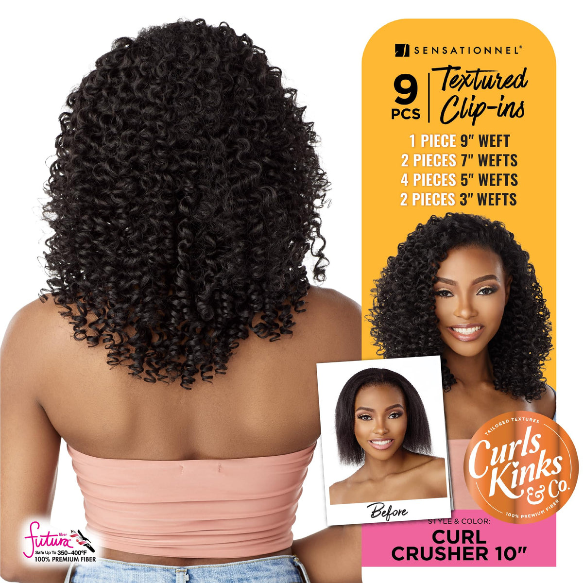 Sensationnel Curls kinksandco clip in - curl crusher 10 inch easy to use clips for natural 3c to 4c hair textures (T2/BG)