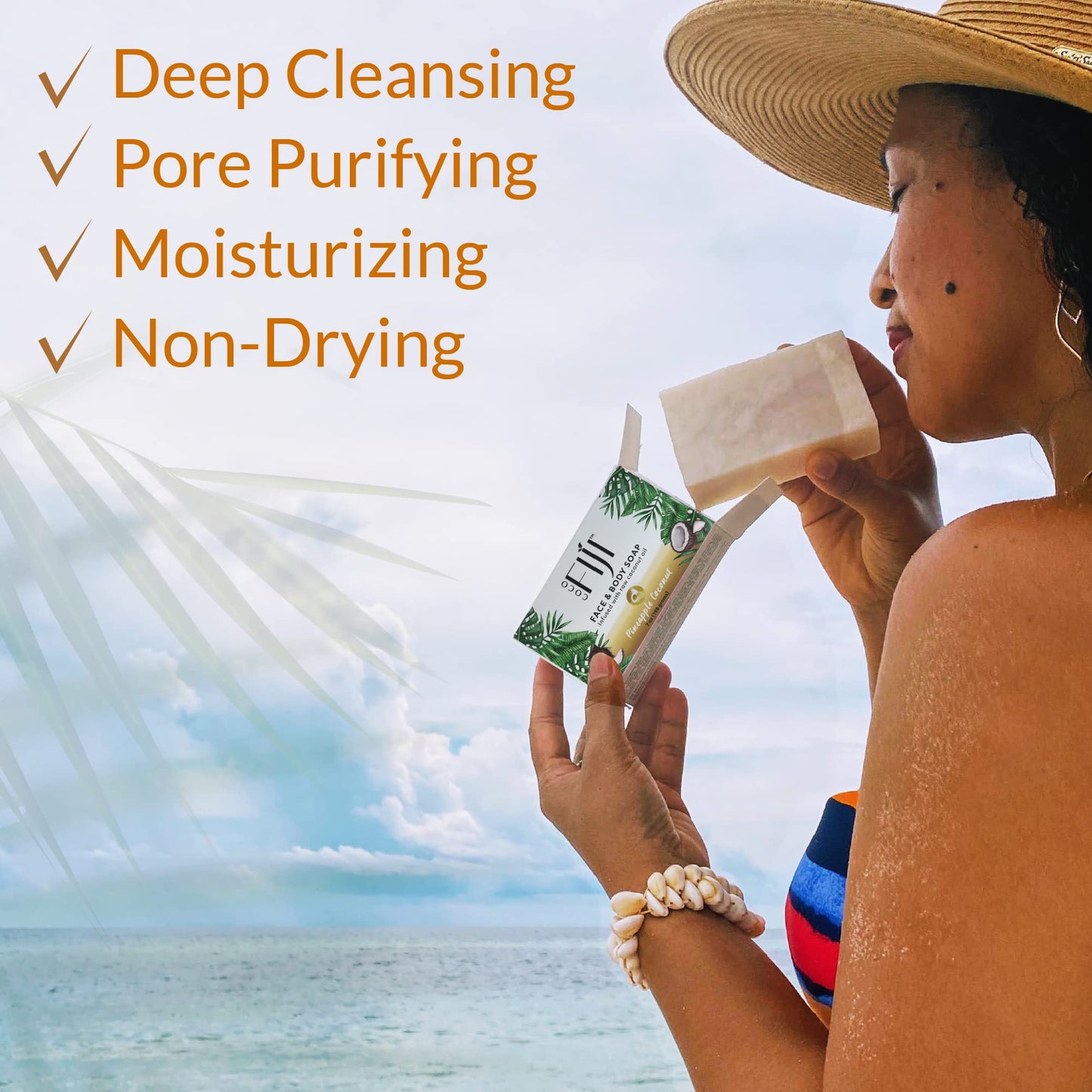 "Coco Fiji Soap Bar for Face and Body Infused With Organic Coconut Oil, Pineapple Coconut Essential Oil, Natural Soap for Moisturizing & Pore Beauty & Personal Care Organic Fiji