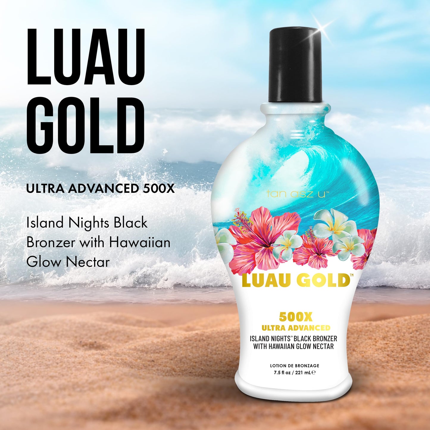 Tan Asz U Luau Gold Tanning Lotion, 500X Ultra Advanced Island Nights Black Bronzer Tanning Lotion with Hawaiian Glow Nectar, Peptides & Ceramides Beauty & Personal Care Tan Incorporated