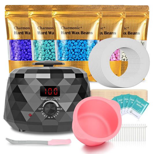 Charmonic Wax Warmer, Upgrade Digital Waxing Kit with Silicone Pot & 500g Hard Wax Beads for Whole Body Brazilian Bikini Legs Armpit Nose Hair Beauty and Personal Care Charmonic