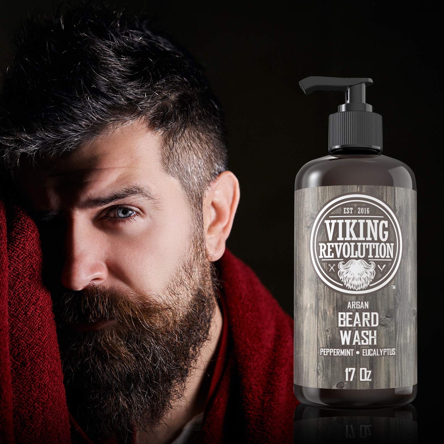 Beard Wash Shampoo w/Argan & Jojoba Oils - Softens & Strengthens - Natural Peppermint and Eucalyptus Scent - Beard Shampoo w/Beard Oil (17 oz Shampoo) Beauty & Personal Care Viking Revolution