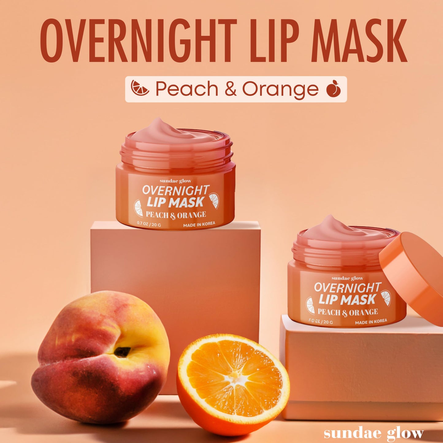 Sundae Glow Lip Mask with Peach & Orange - Hydration, Lip Repair for Dry Cracked Lips & Smoothing - Dermatologist Tested, Korean Lip Care - 95% Beauty & Personal Care Sundae Glow