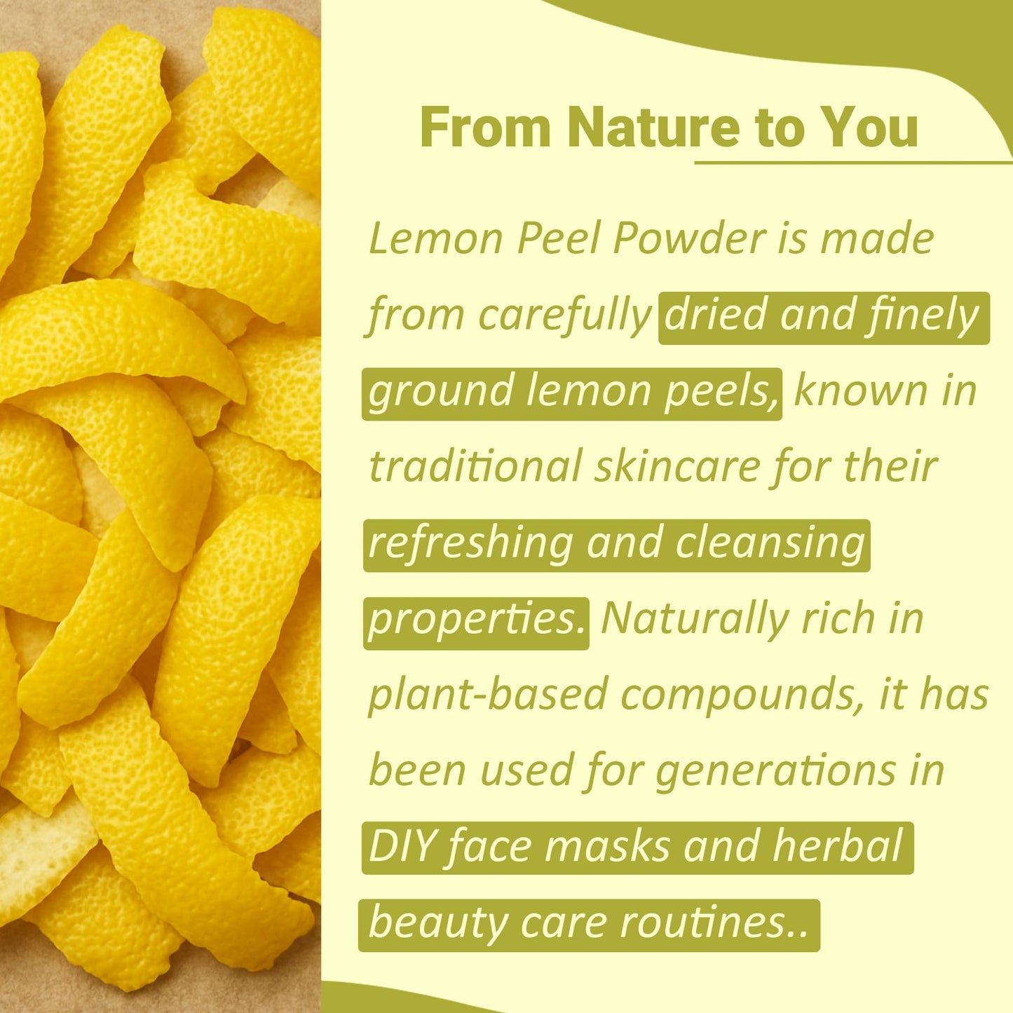 Lemon Peel (Citrus Limon) Powder by mi nature| 100% Pure and Natural | 227g,(8oz), (1/2 lb) | Vegan | Non-GMO | For Skin care | Used for Soap making | Beauty & Personal Care minature