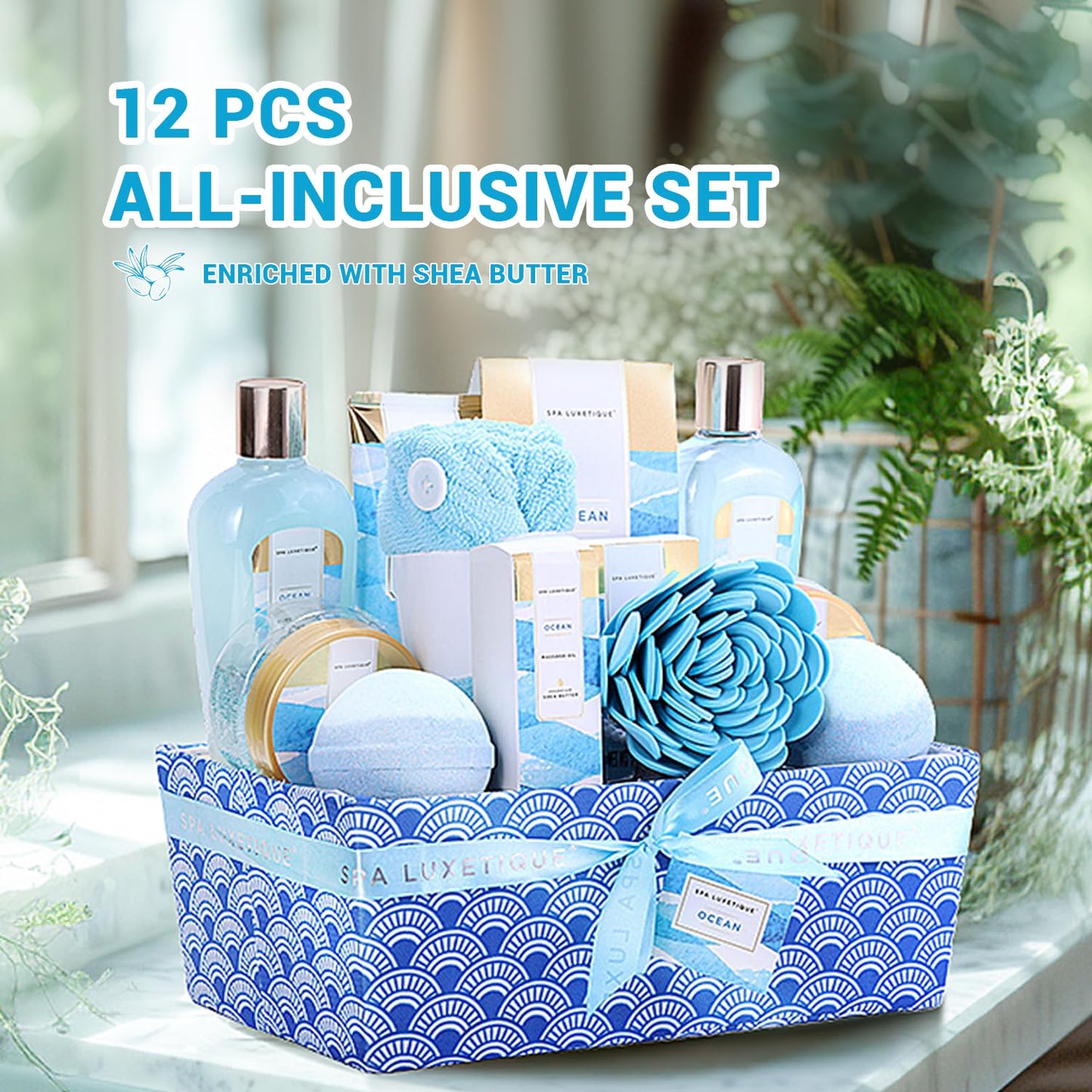 Spa Gift Basket for Women, Spa Luxetique Bath Gift Set - 12 Pcs Ocean Scented Home Bath Kit, Includes Bath Bombs, Body Scrub, Bubble Bath, Body Lotion Beauty and Personal Care spa luxetique