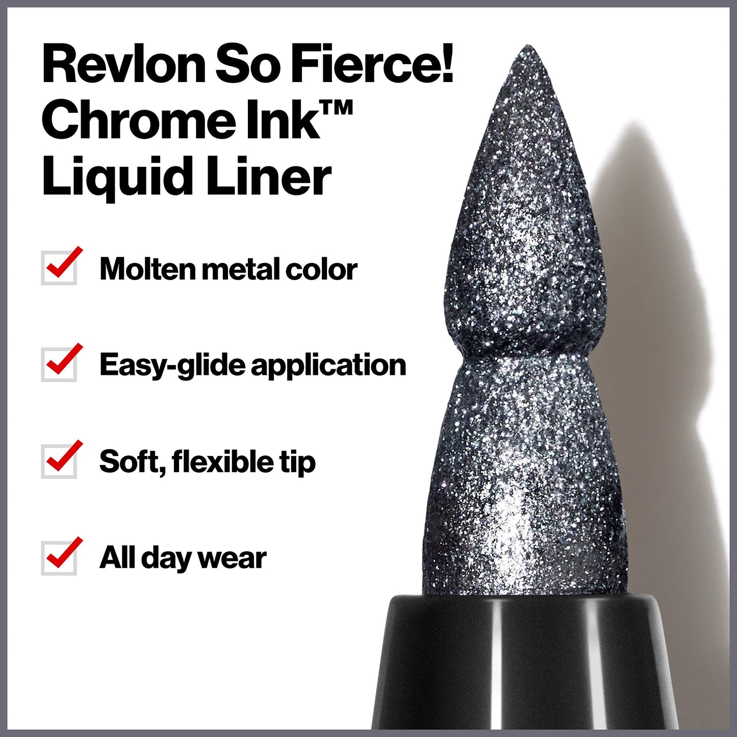 Revlon So Fierce! Chrome Ink Liquid Eyeliner, Longlasting Bold Metallic Pen Liner with Dip Ink Cap for Pearl, Shimmer Blend, 901 Gunmetal, 0.03 oz. Beauty & Personal Care REVLON