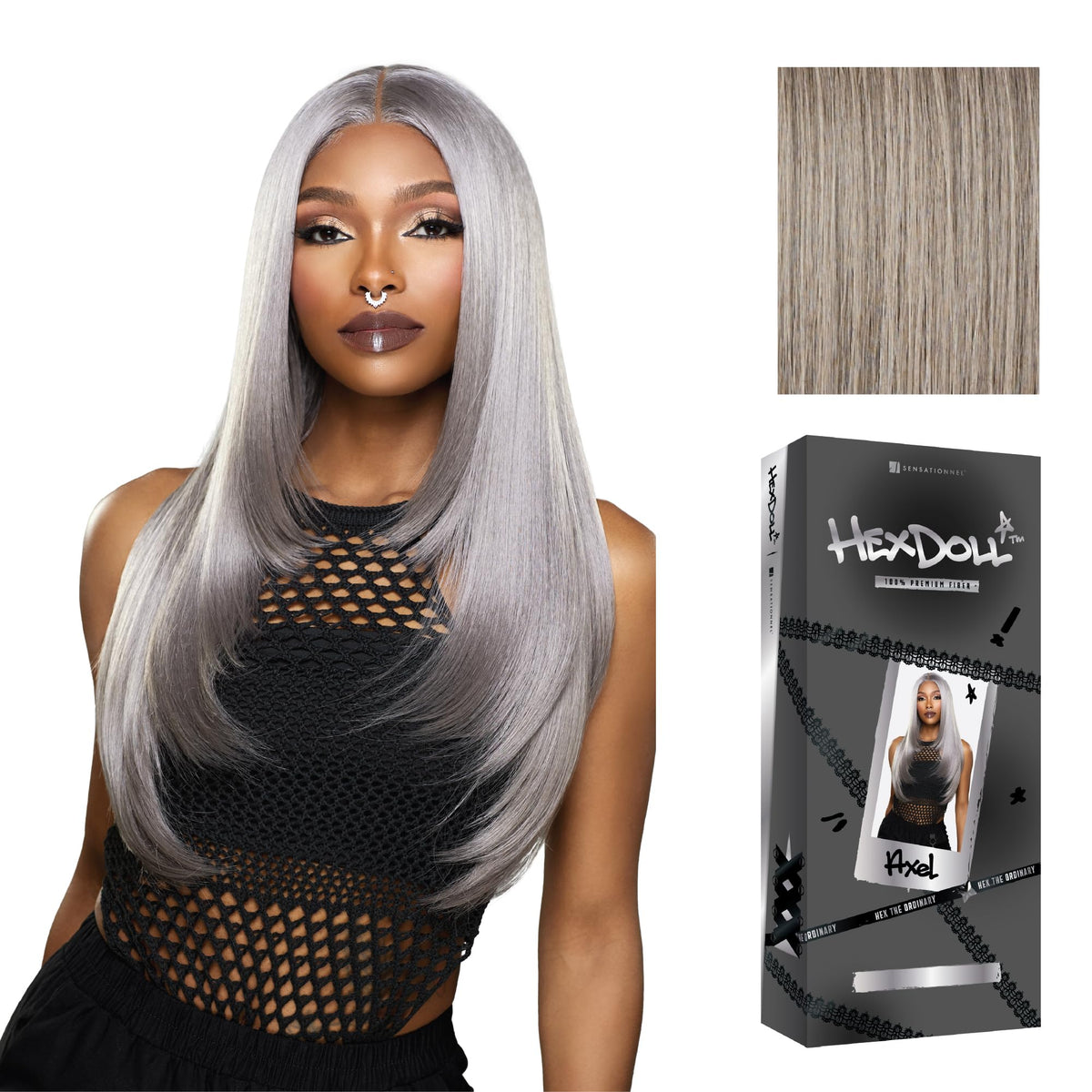 Sensationnel Hexdoll 13x4 LaceWig-Axel, OXIDIZEDSILVER