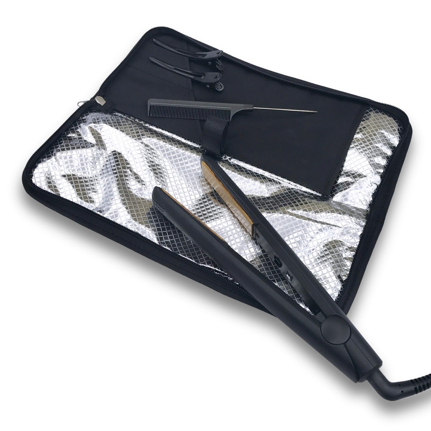 Hair Straightener Mat & Pouch by j&m - Heat Resistant - Fits ghd, BaByliss & Larger Flat Irons - Zip-Up All-in-One Compact Travel Case Beauty & Personal Care j&m