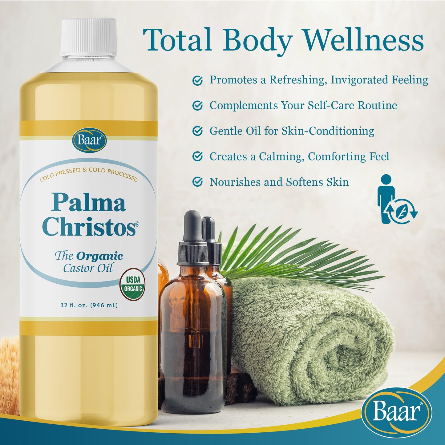 Baar Palma Christos Organic Castor Oil Products, Cold-Pressed, Hexane-Free, USDA Certified, for Skin, Hair, Massage & Castor Oil Packs, 32 oz Beauty & Personal Care Baar