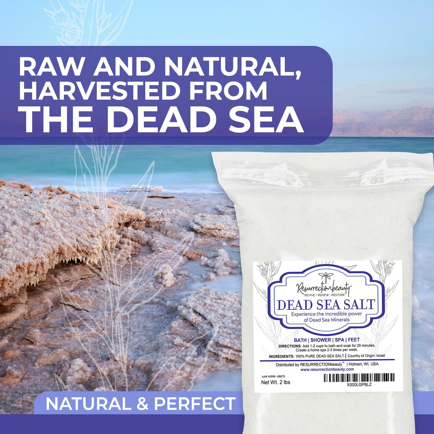 RESURRECTIONbeauty 100% Pure Dead Sea Salt, Bulk Bath Salts for Home Spa & Salt Scrub, Bath & Foot Soak, 2 lb Beauty and Personal Care RESURRECTIONbeauty