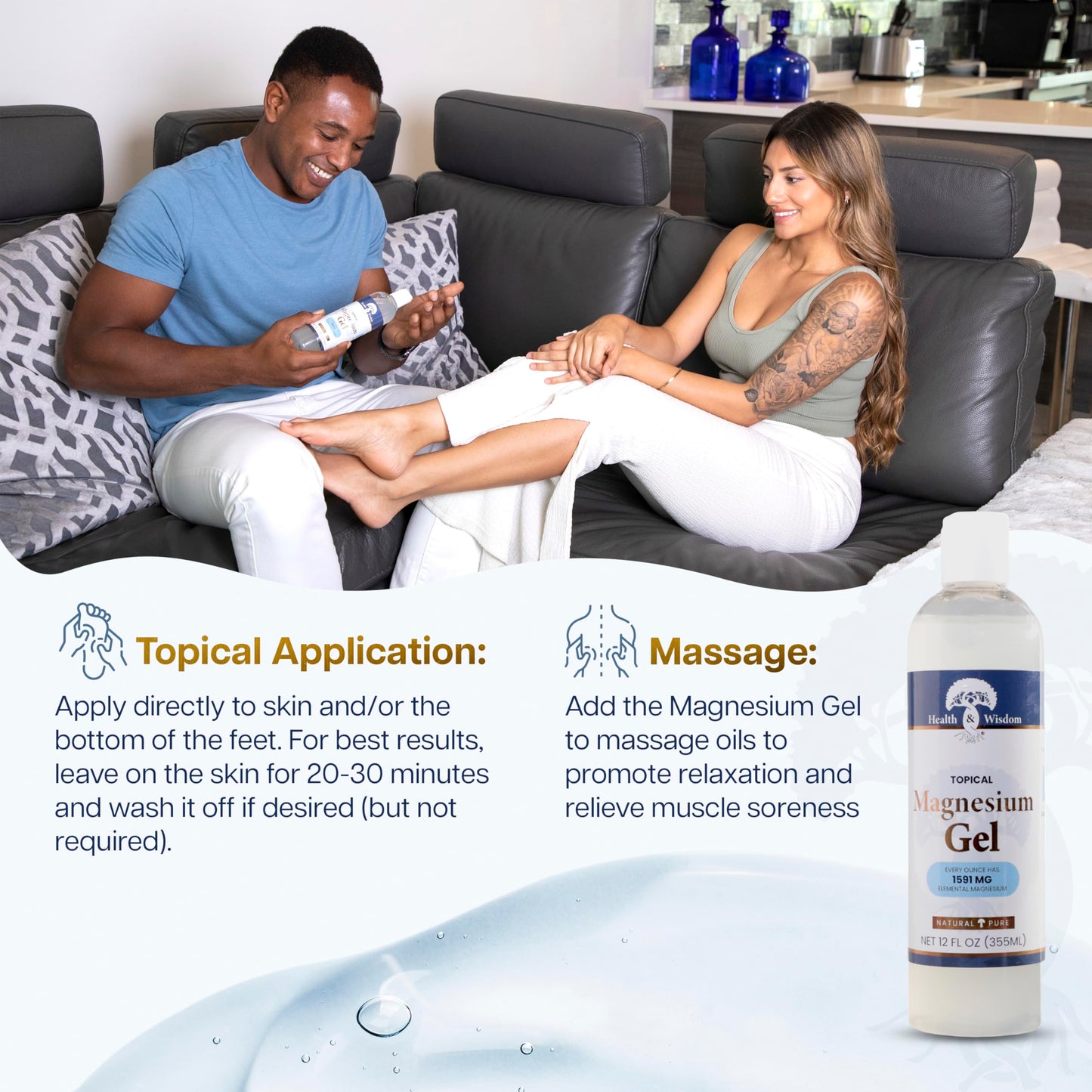 Health & Wisdom Pure Magnesium Gel with Seaweed Extract - USP Grade Topical Muscle & Joint Relief- Natural and Pure Skin & Scalp Moisturizing Beauty & Personal Care Health and Wisdom