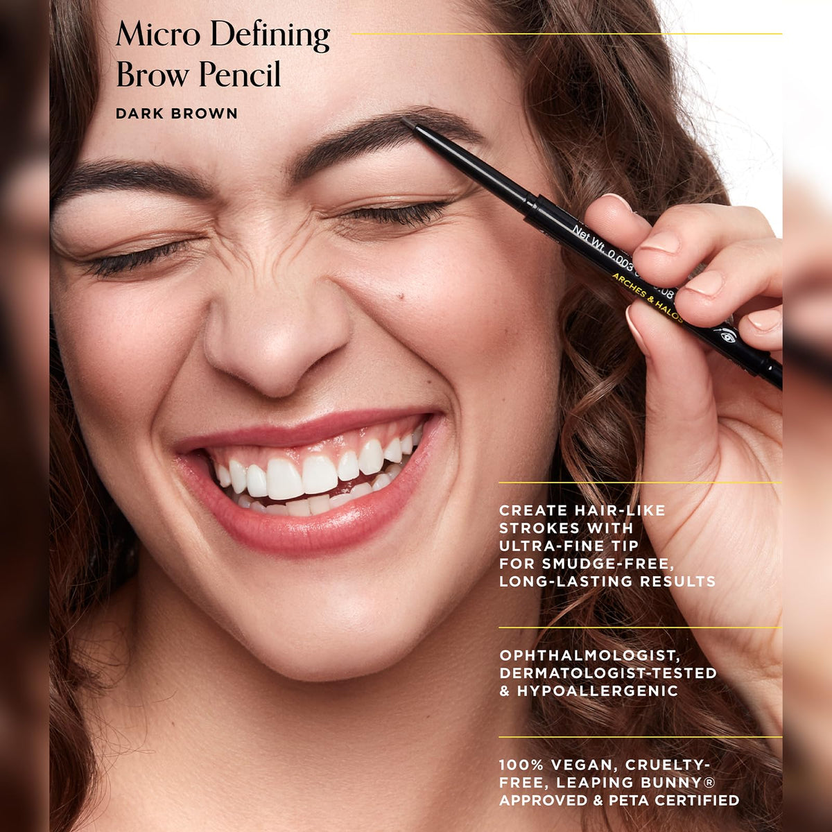 Arches & Halos Micro Defining Brow Pencil - Get Fuller and More Defined Brows - Long-Lasting, Smudge Proof, Rich Color - Dual Ended Pencil with Brush