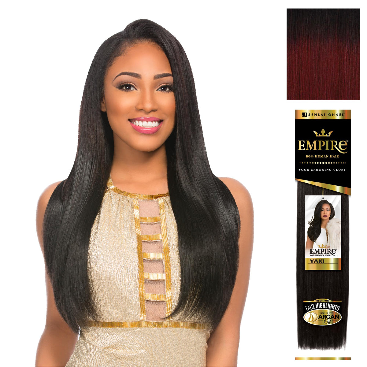 Sensationnel Empire Yaki Human Hair,1 Pack 12 inch, T1B/530