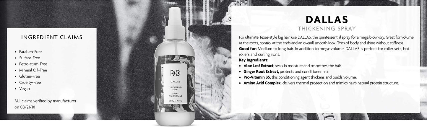 R+Co Dallas Hair Thickening Spray | Volumizing & Texturizing Spray for All Lengths | Adds Volume, Body & Shine | Perfect for Blowouts, Curling Irons Beauty & Personal Care R+Co
