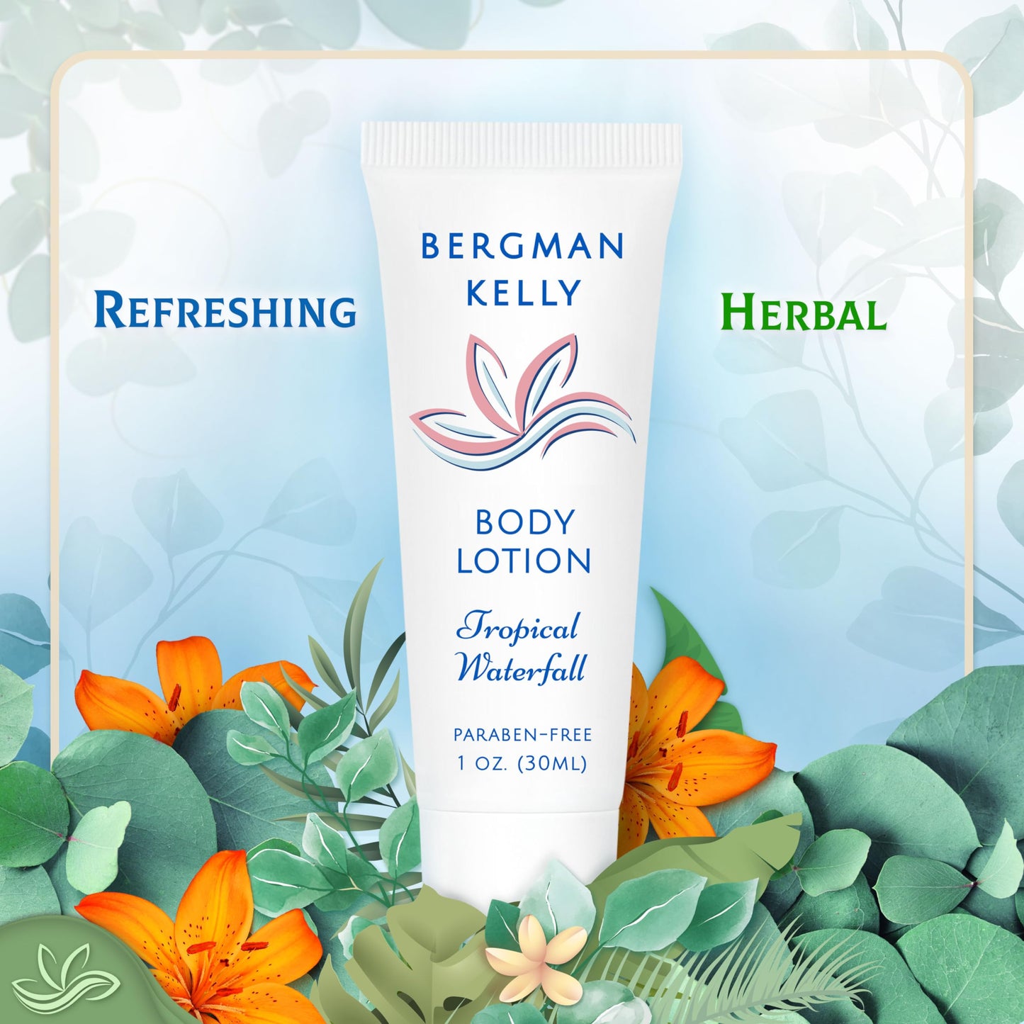 BERGMAN KELLY - Travel Size Lotion - 1 fl oz, 100 PK, Tropical Waterfall - Delight Your Guests w/Invigorating & Refreshing Body Lotion - Quality Mini Beauty & Personal Care BERGMAN KELLY