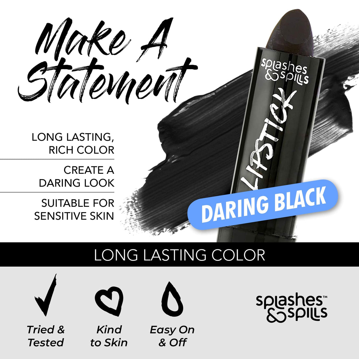 Vivid Black and Red Lipstick - 2 Pack Combo - Bold, Translucent, No Sheen Lip Color With Matte Finish - Makeup and Cosmetics by Splashes & Spills Beauty & Personal Care splashes & spills