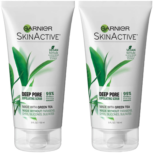 Garnier SkinActive Exfoliating Face Scrub with Green Tea for Oily Skin, 2 Count