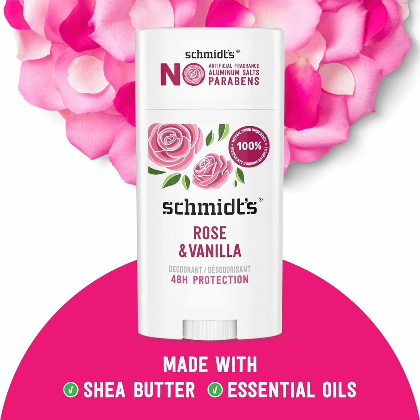 Schmidt's Aluminum-Free Vegan Deodorant Rose & Vanilla, 4 Pack, 24 Hour Odor Protection, Stick Deodorant for Women and Men with Natural Ingredients Beauty and Personal Care Schmidt's