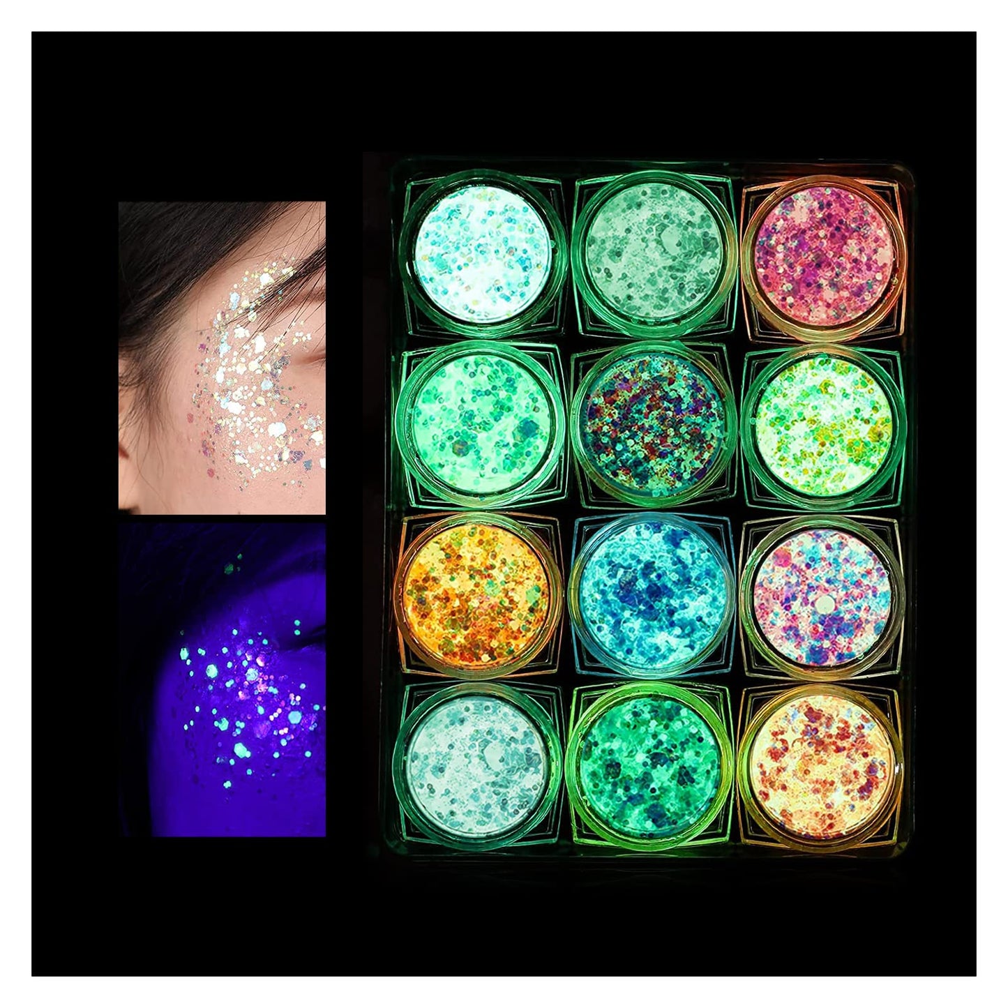 IYARKAI® Glitter Gel Makeup, Iridescent Glitter Set 12 Colours, Glitter Powder Kit, Glitter Cosmetic for Face Nails Eyes Lips Hair Body, Music Beauty & Personal Care IYARKAI