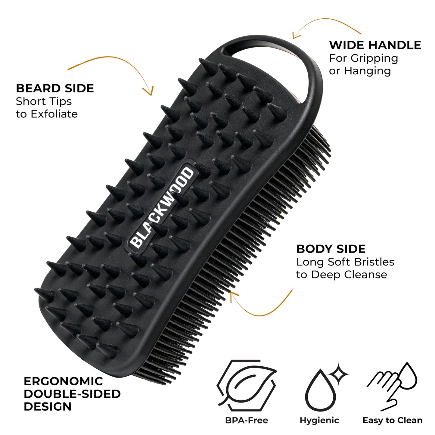 Blackwood For Men Double Duty Beard & Body Scrubber - Dual-Sided Men's Shower Tool - Handheld Body Wash Brush with Long Soft Silicone Bristles Beauty & Personal Care Blackwood For Men