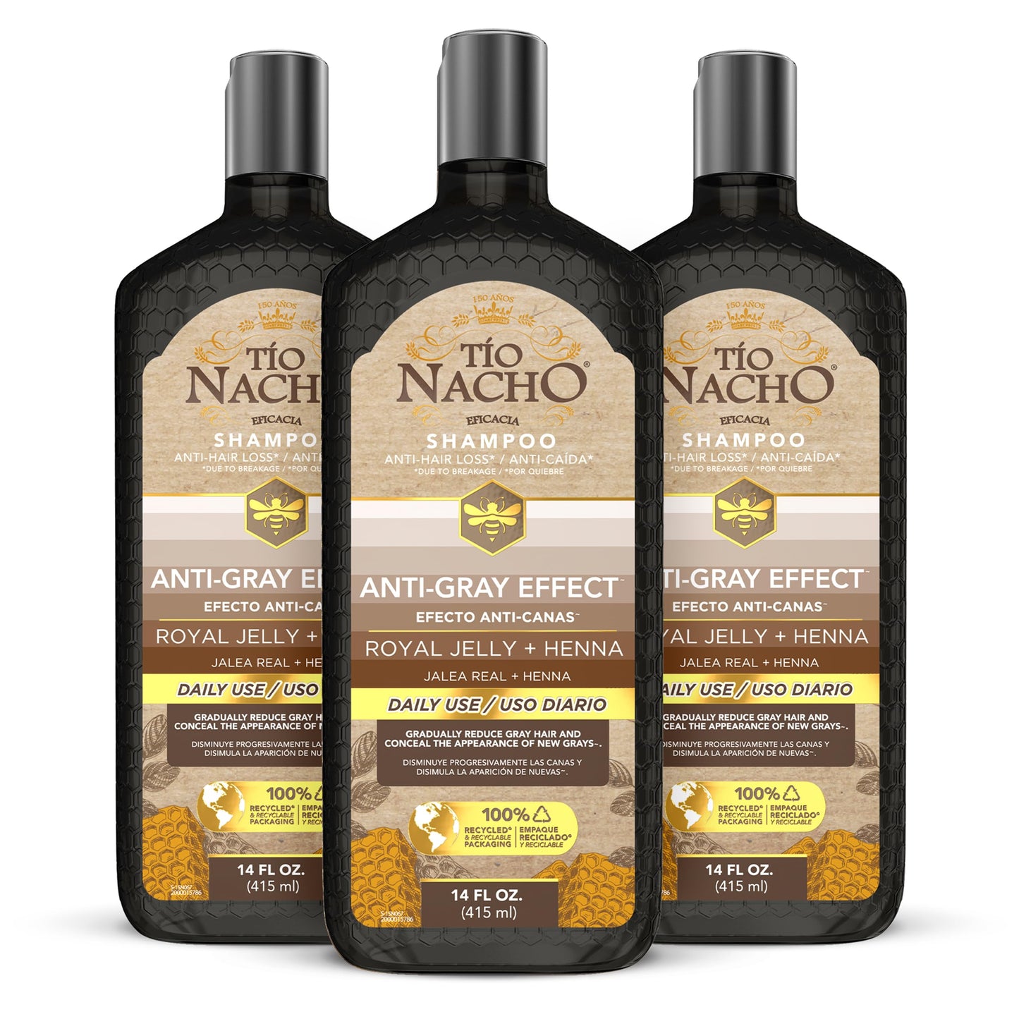Tio Nacho Anti-Gray Effect Shampoo with Henna and Royal Jelly, Hair Toner Shampoo for Women and Men, Natural Henna Hair Color Shampoo for Gray Beauty & Personal Care Tio Nacho